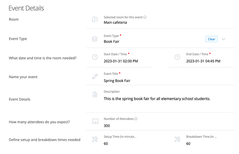 Screen grab of Event Details