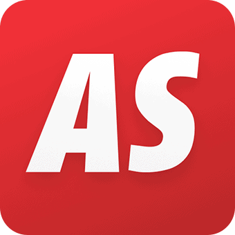 Letters "AS" appear in bold white font on a red square background, signifying a logo or icon.