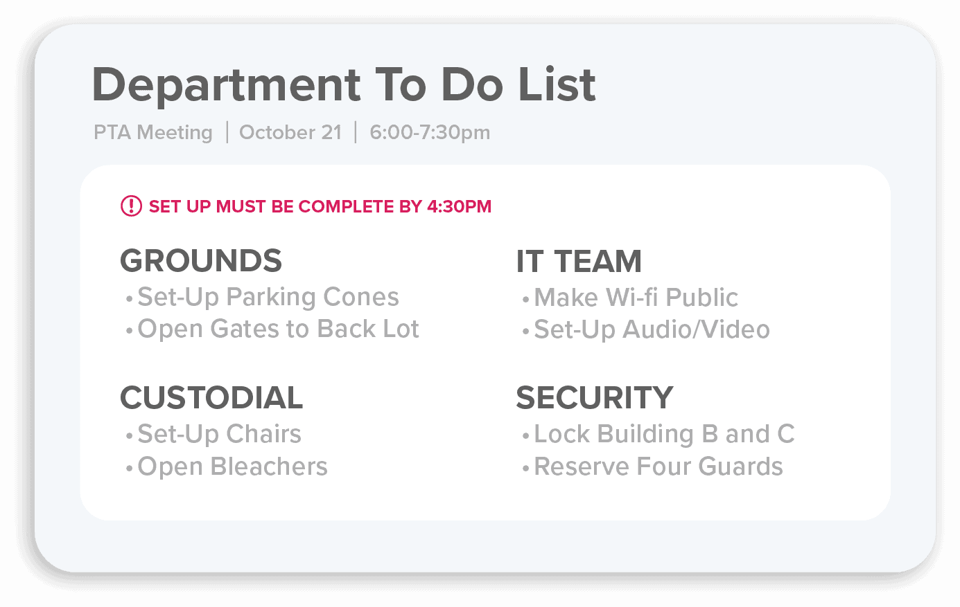 Illustrated version of a Department to do list.