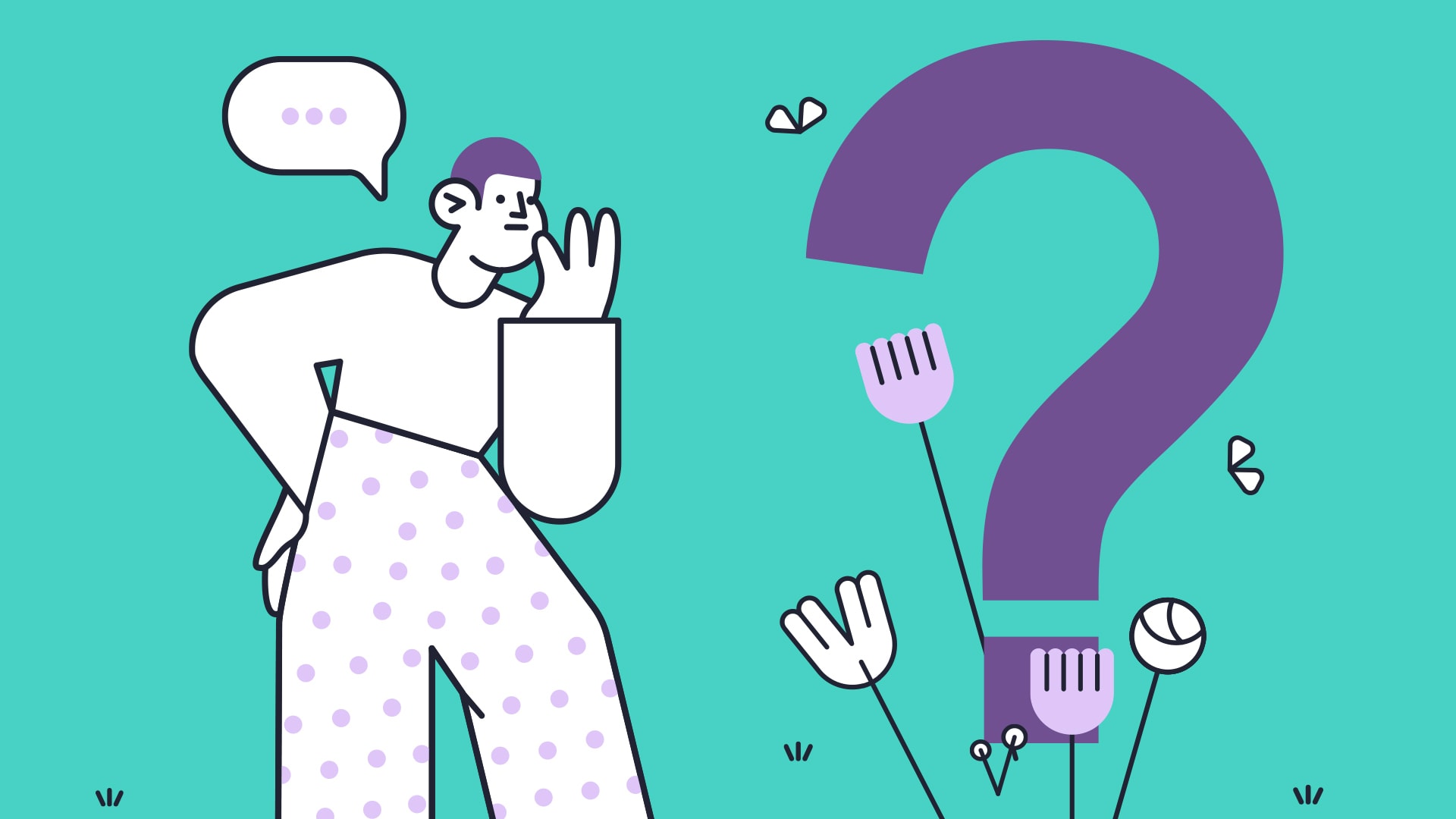 Illustration of a man looking at a question mark growing from the ground.