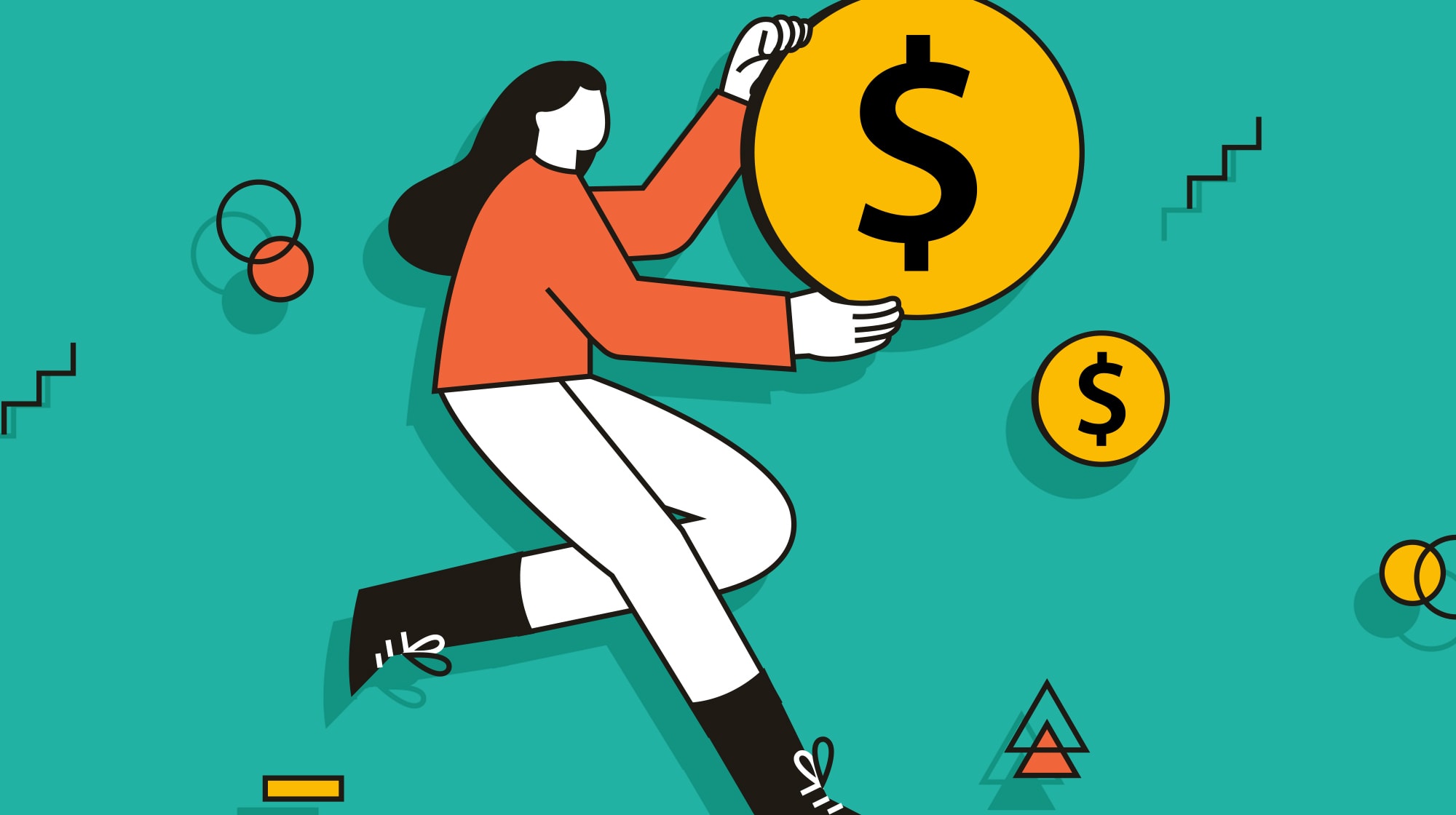 Illustration of a woman holding a large coin.