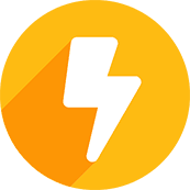 A white lightning bolt icon is centered within a yellow circle, symbolizing energy or power, against a plain background. Shadows create a subtle three-dimensional effect.