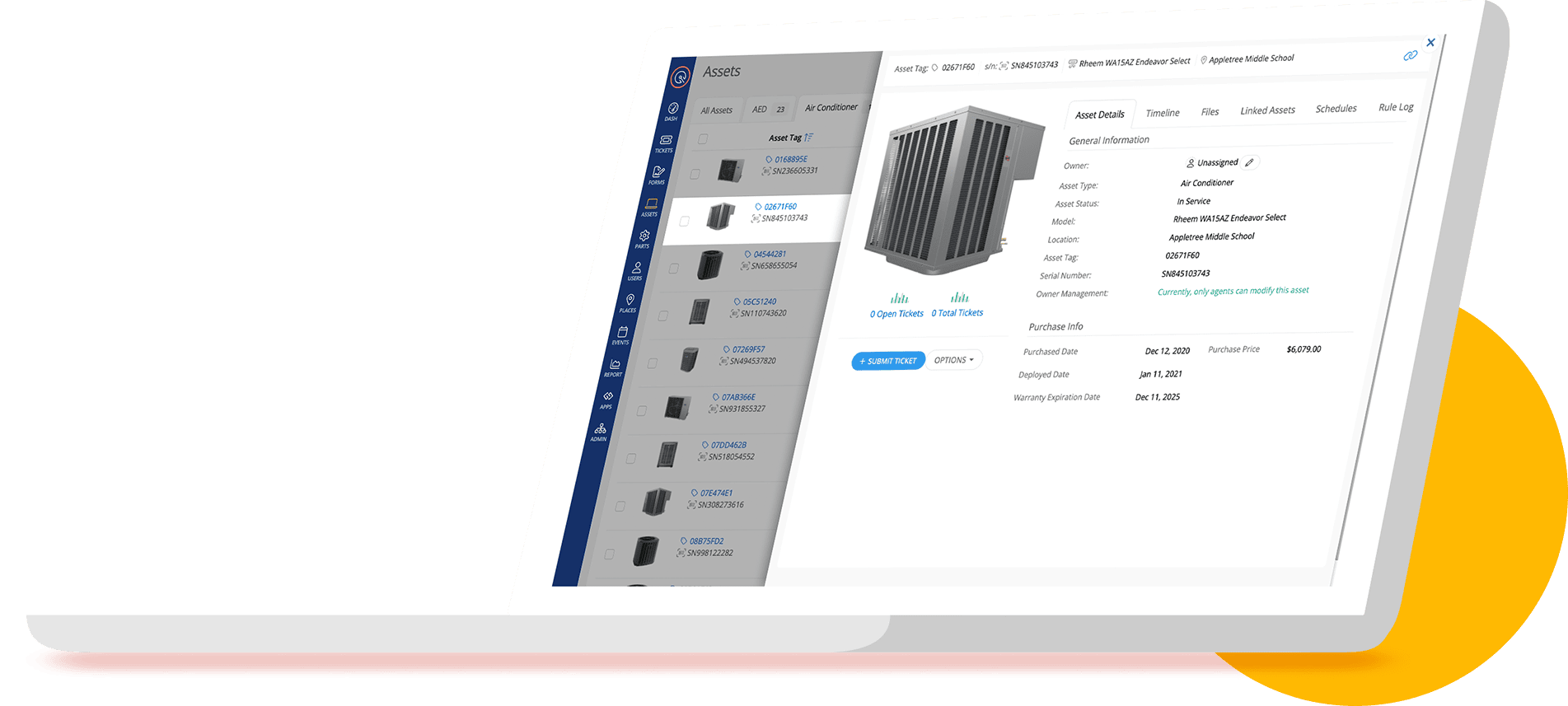 Laptop with screen showing HVAC asset details