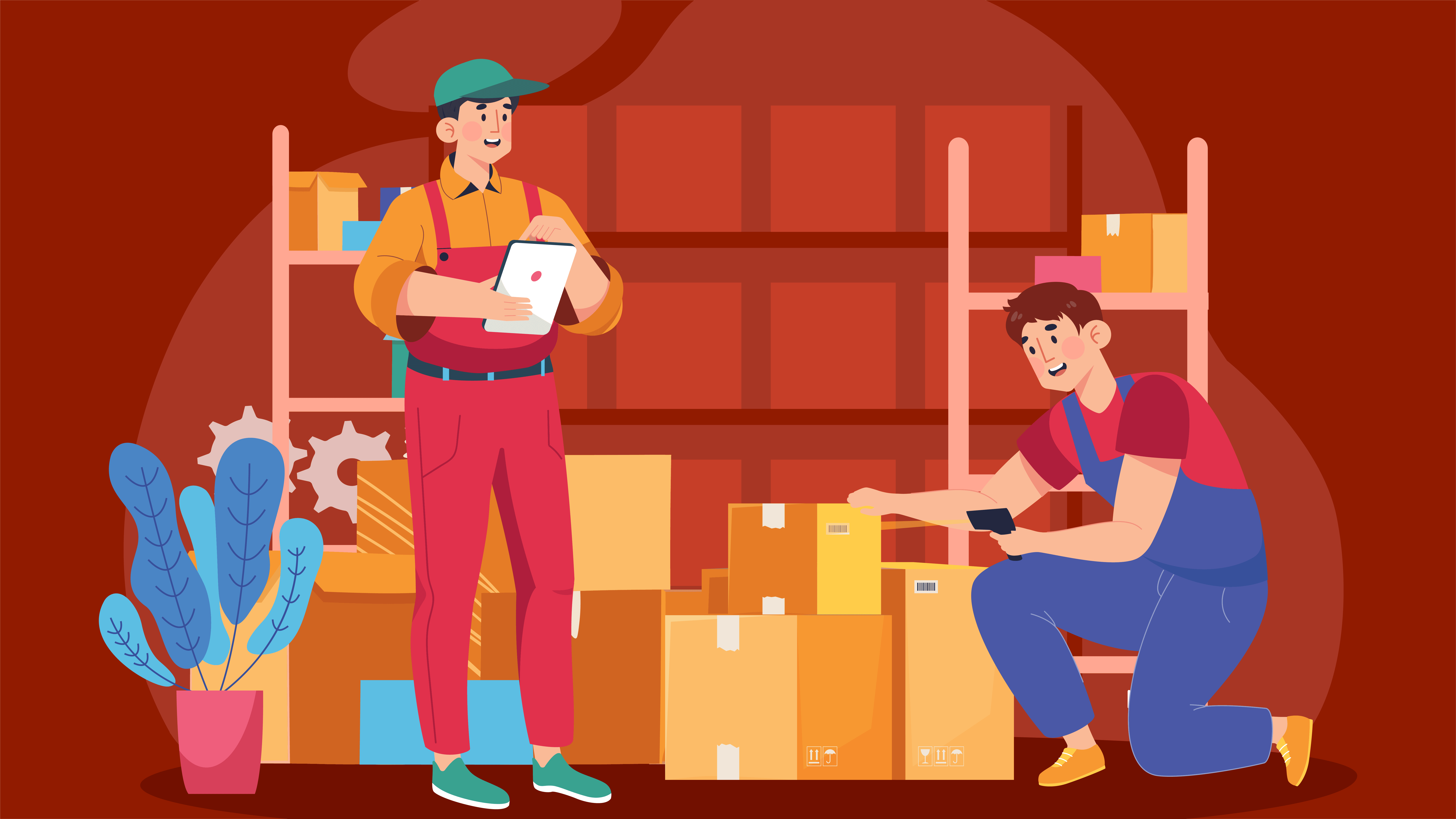 Illustration of two facilities managers auditing educational assets