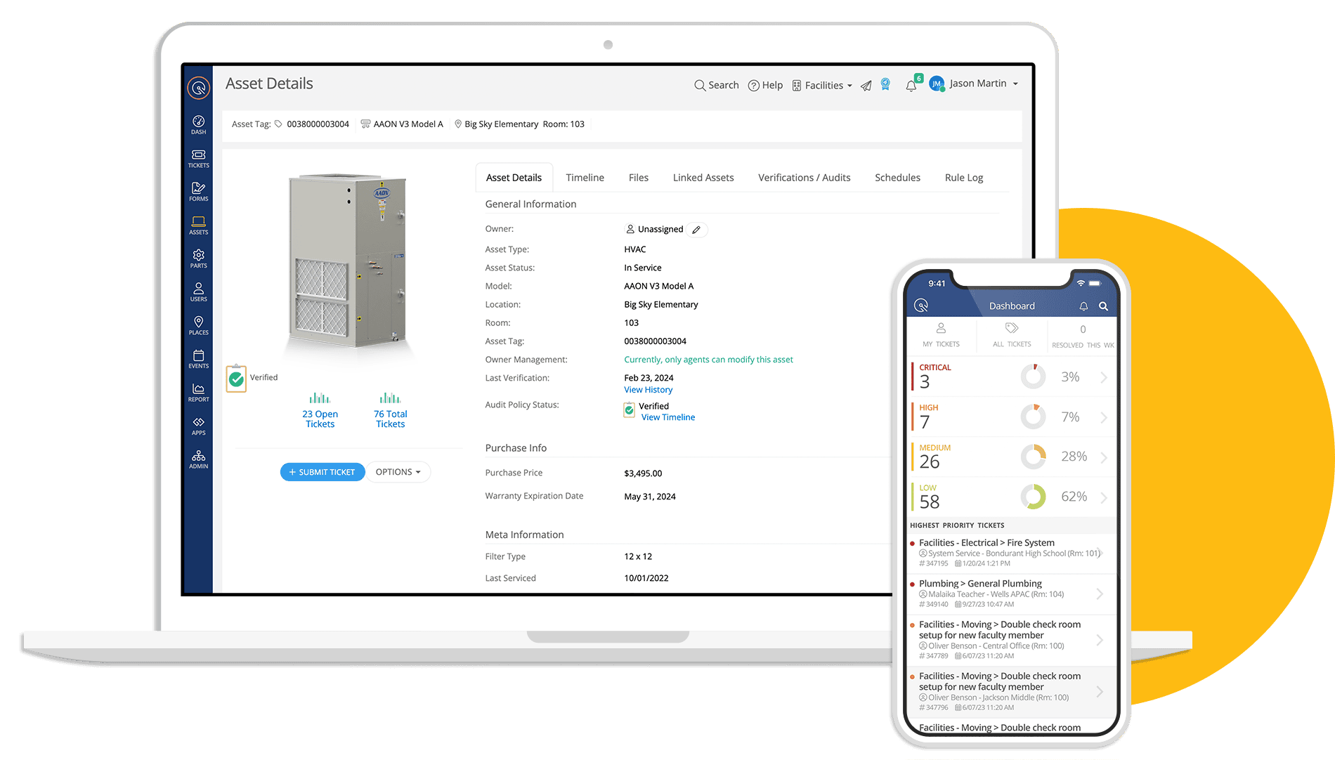 Laptop and Phone with iiQ Facilities screen images.