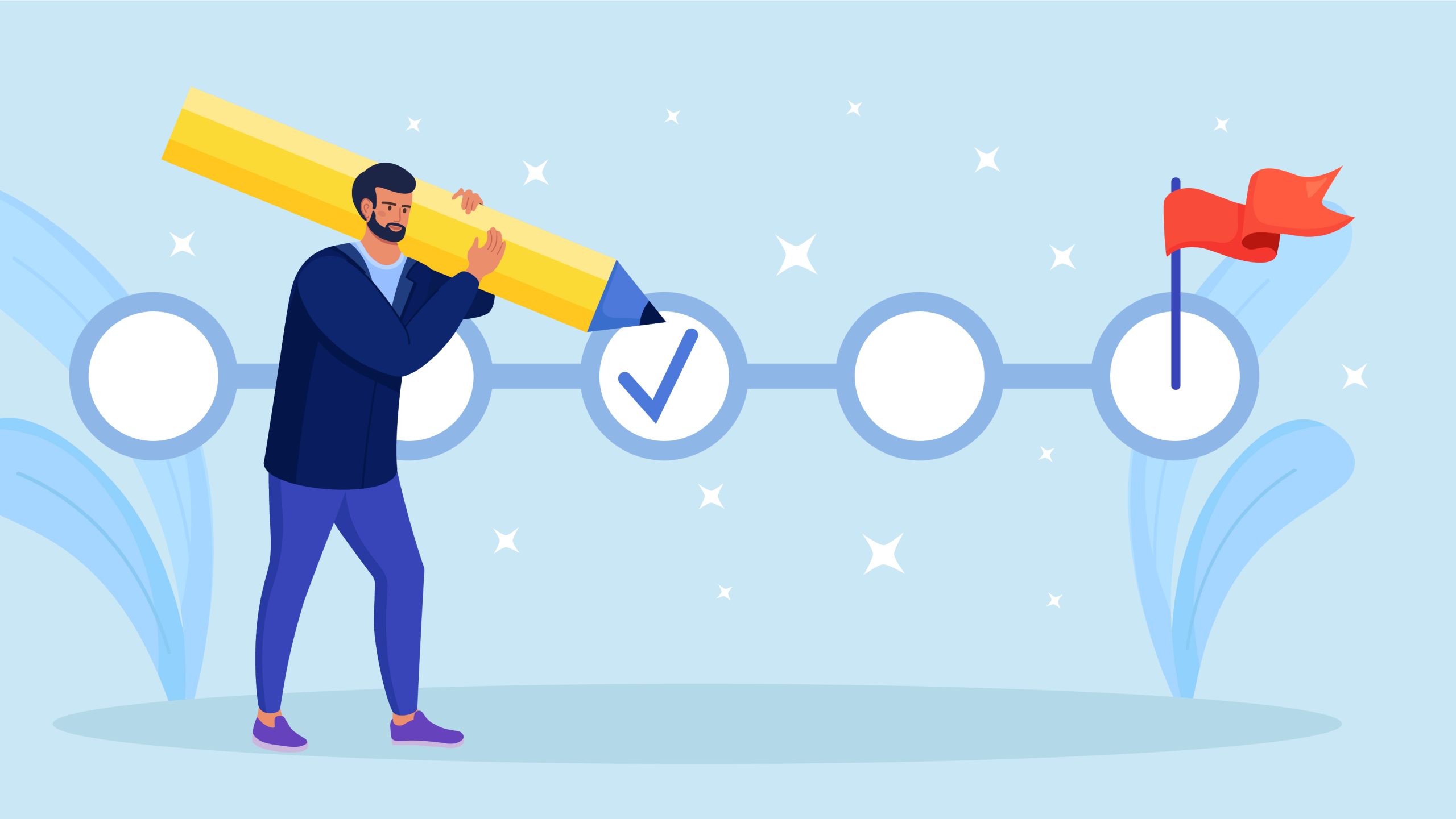 Graphical image of a man holding a pencil checking off a checklist.