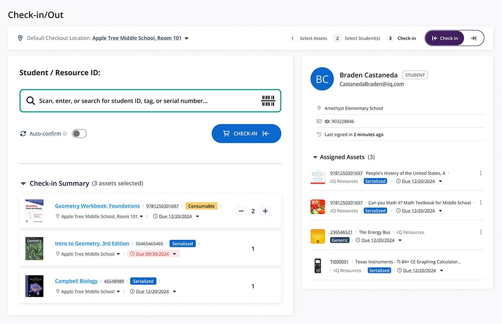 Screen grab of Check-In/Check-out