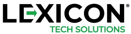 The logo features the text "LEXICON TECH SOLUTIONS" with "LEXICON" in bold black letters and an arrow. Below, "TECH SOLUTIONS" is in smaller green text. The background is transparent.