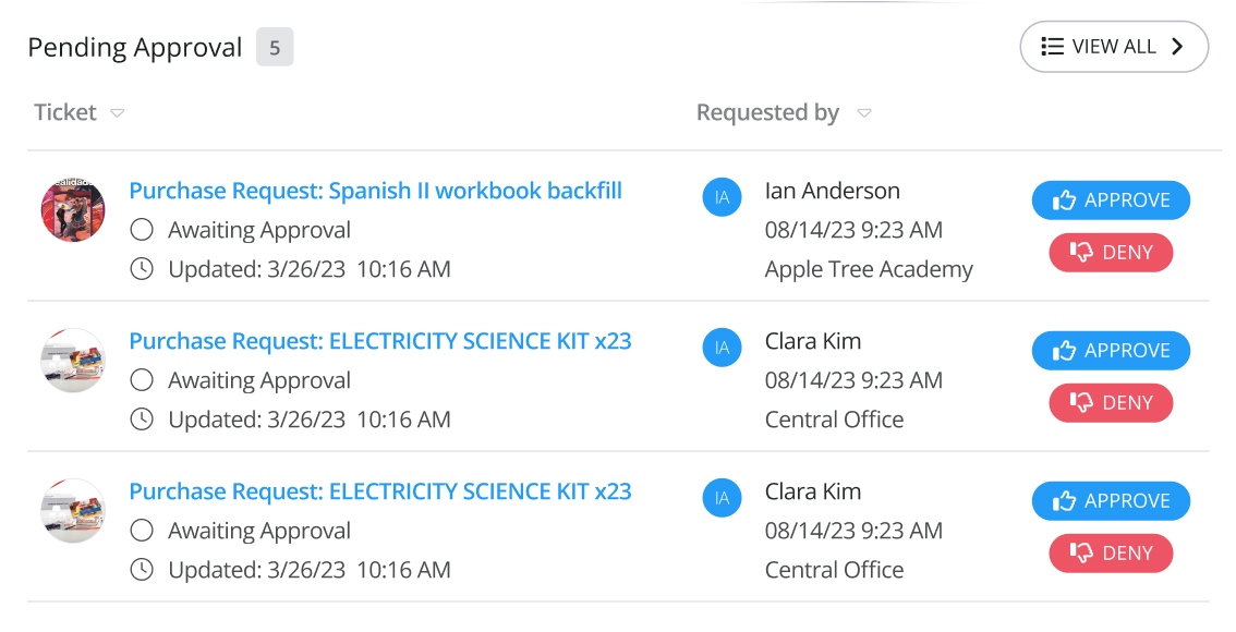 Screen grab of Pending Approval