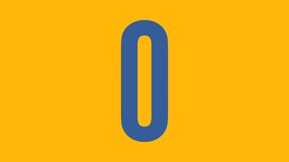 Blue numeral "0" centered against a bright orange background, with no additional text or objects present.