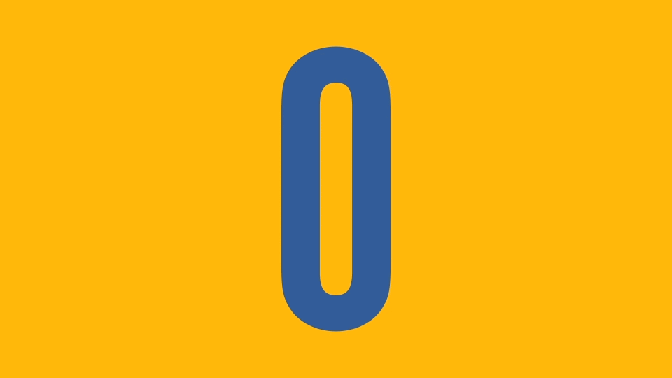 A blue number zero stands alone on an orange background, centered and prominent against the vivid color.