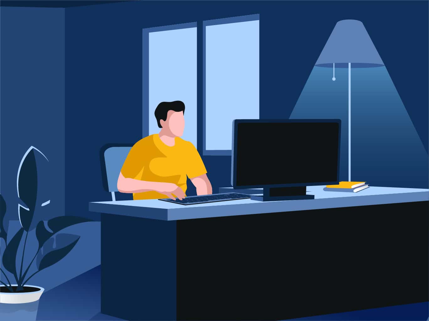 Illustration of man working at desk.