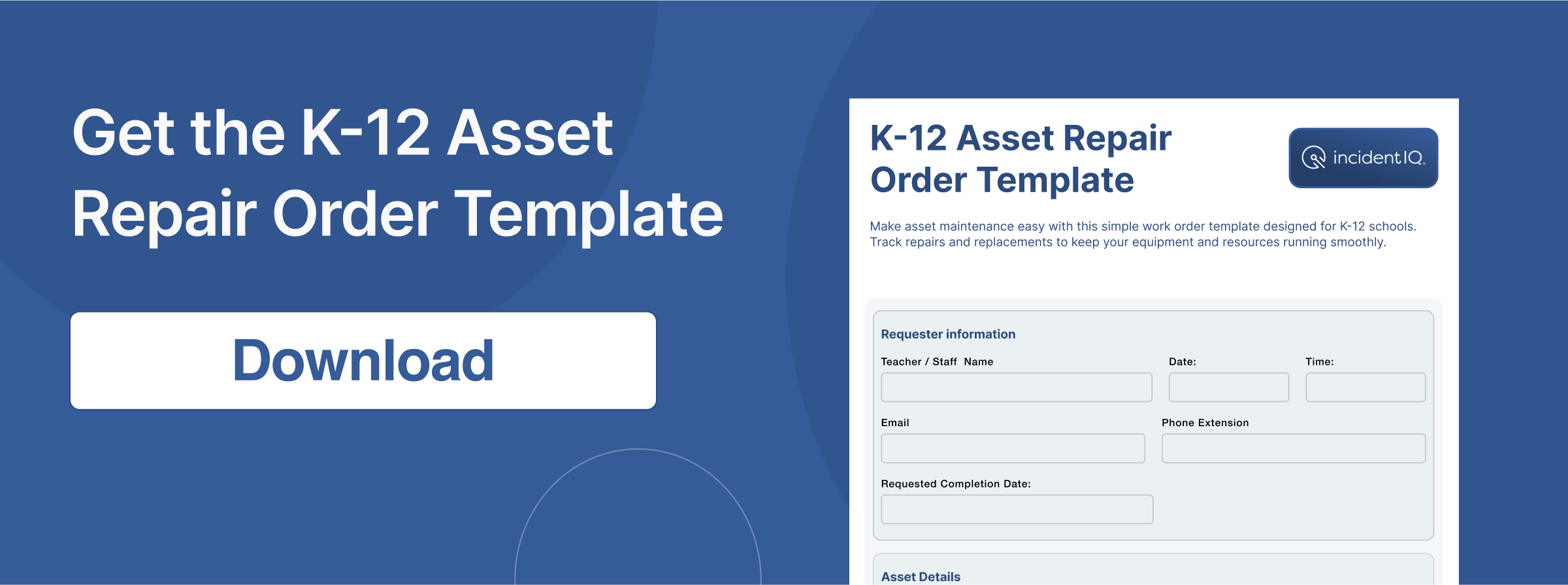Button to download the K-12 Asset Repair Work Order Template PDF.
