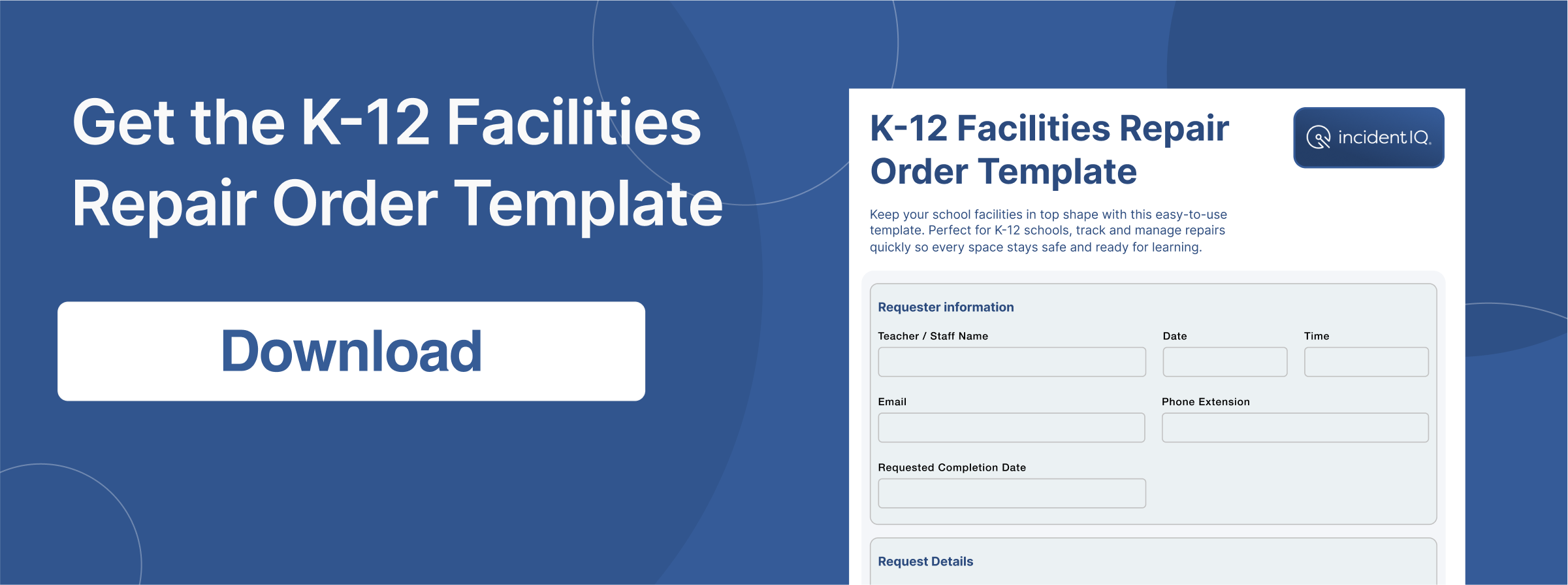 Button to download the K-12 Facilities Repair Order Template PDF.