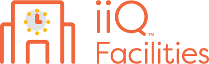 Logo featuring a stylized building with a clock, followed by the text "iiQ Facilities" in orange, representing a focus on building management or service solutions.