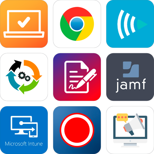 3 by 3 grid of apps and integrations logos including Chrome and Jamf