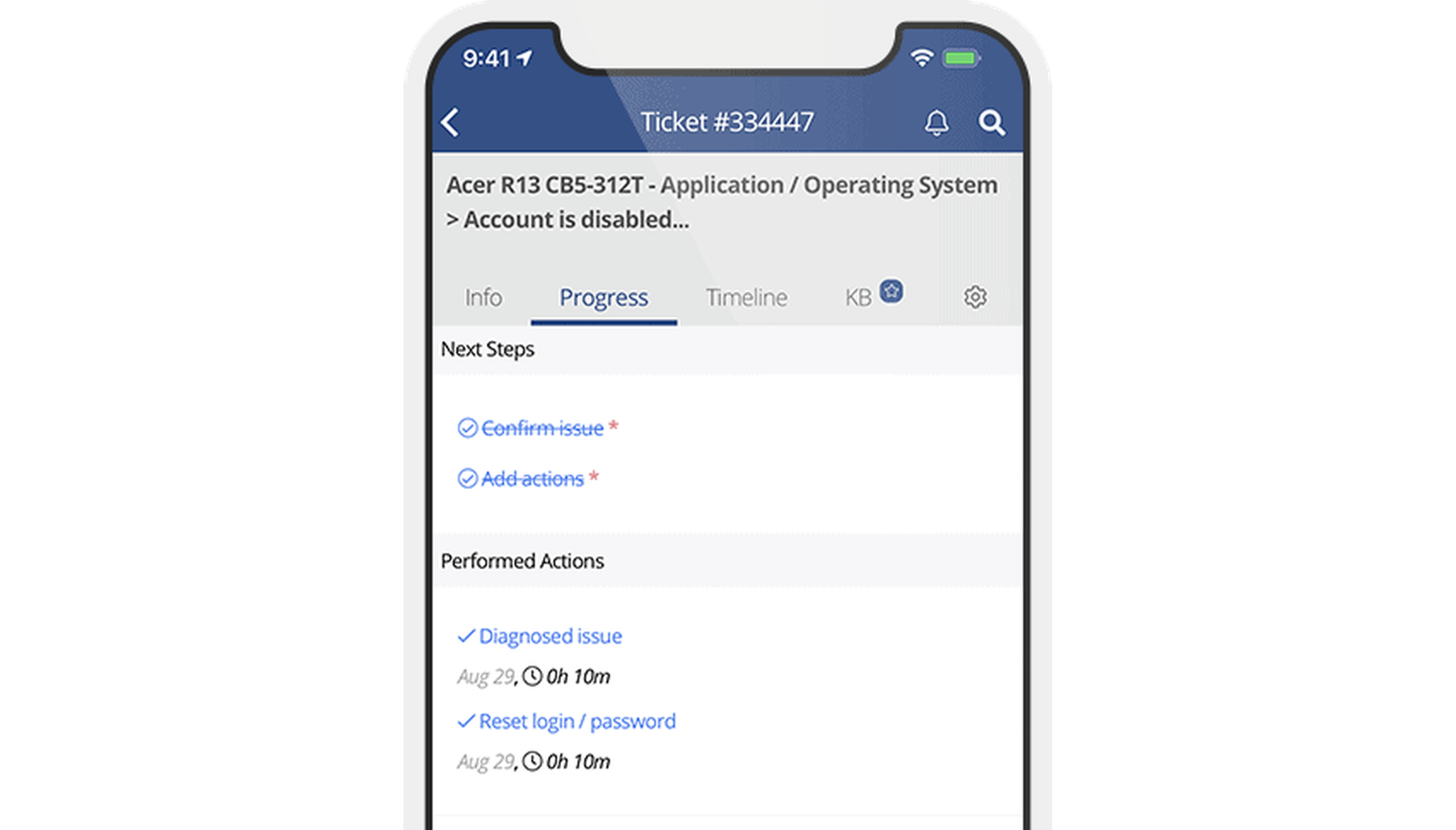 Image of ticket management software pulled up on a mobile device