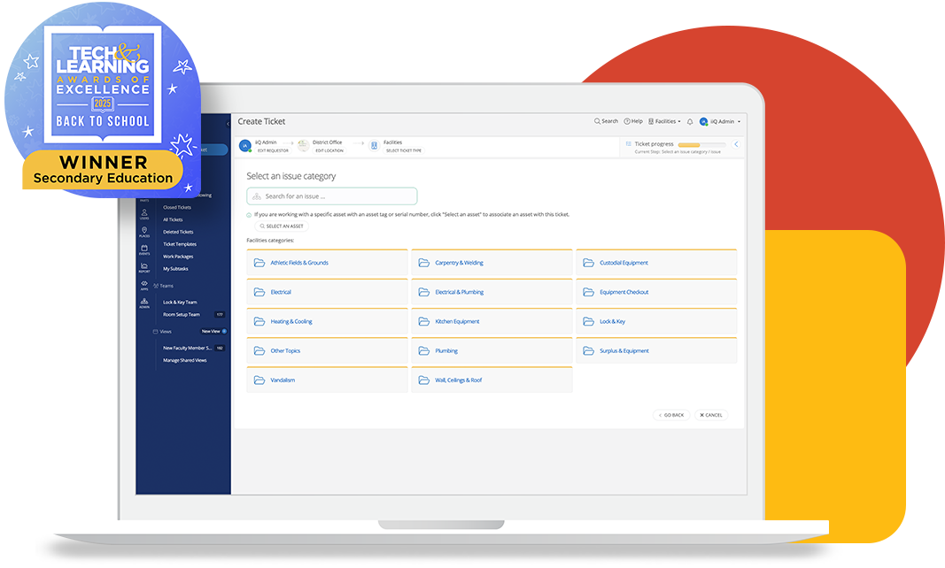 iiQ Facilities category screen on laptop.