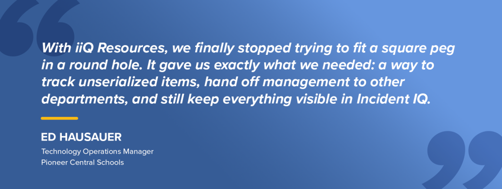 Quote from Ed Hausauer about how iiQ Resources solved limitations in tracking unserialized items.